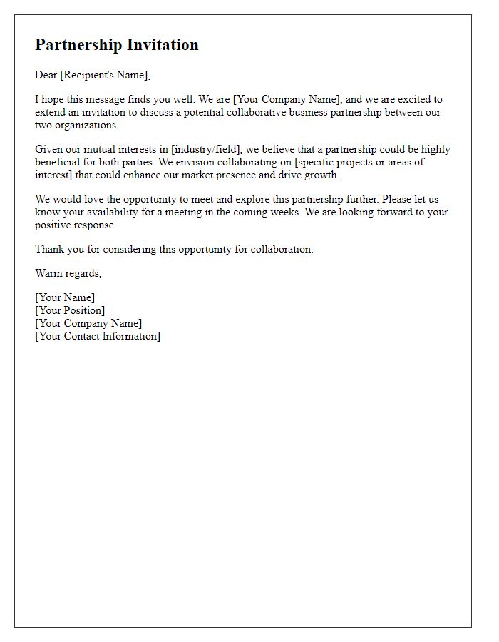 Letter template of a collaborative business partnership invitation.