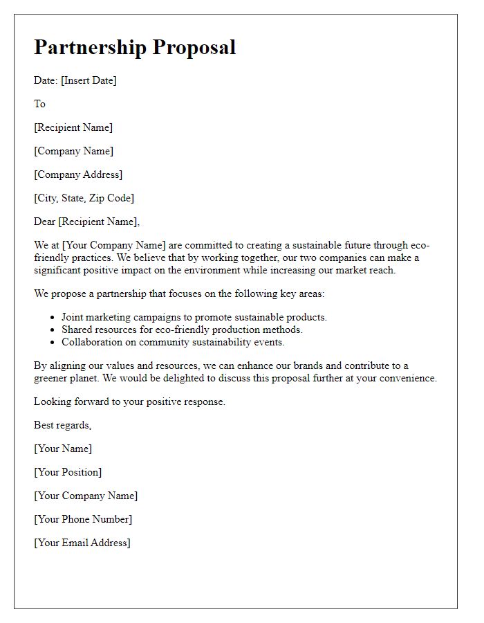 Letter template of an eco-friendly business partnership proposal.