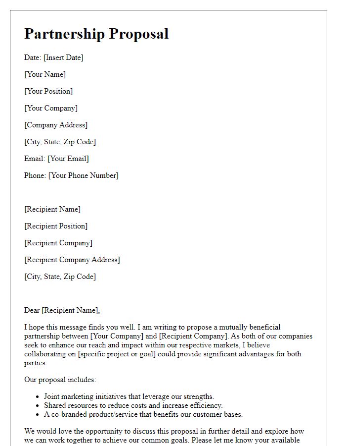 Letter template of a mutually beneficial partnership proposal.