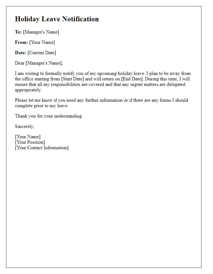 Letter template of holiday leave notification for staff