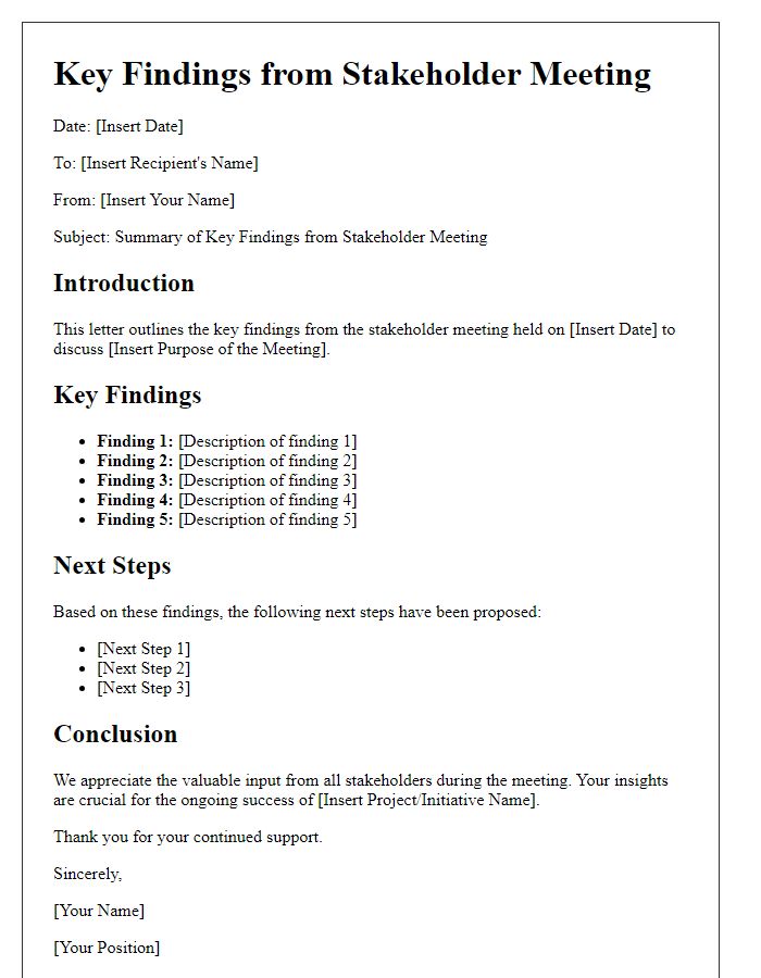 Letter template of key findings from stakeholder meeting