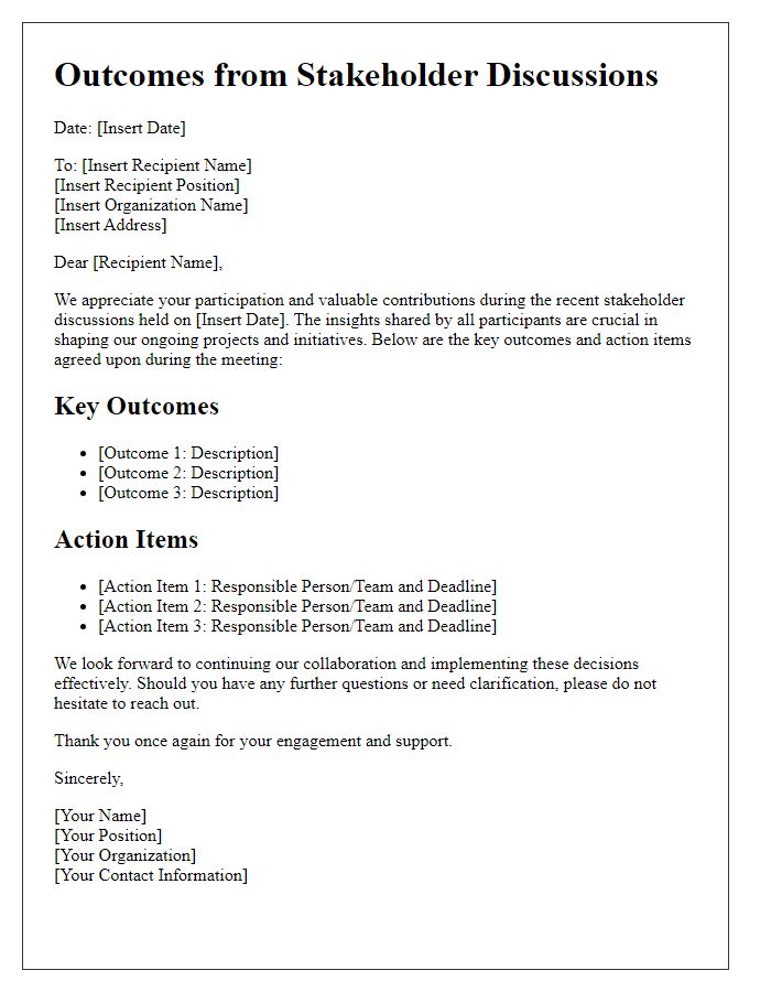 Letter template of outcomes from stakeholder discussions