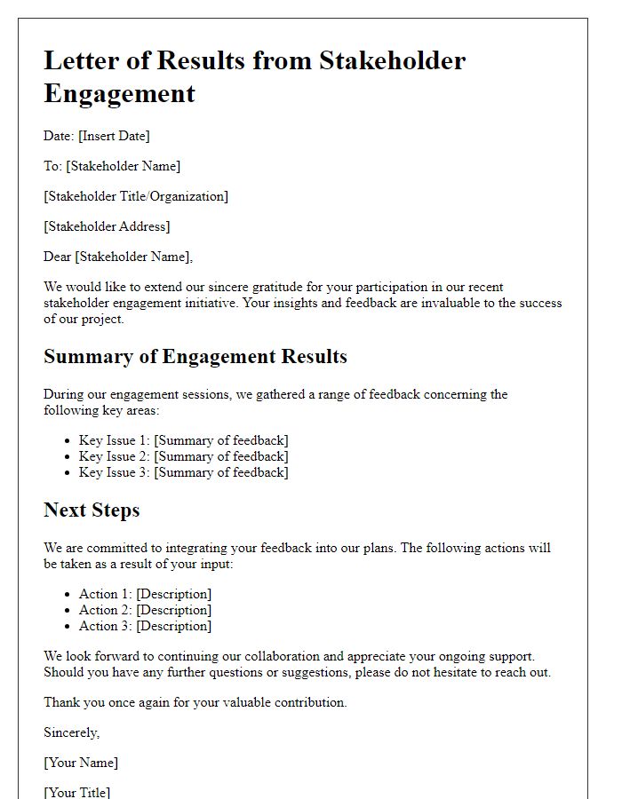 Letter template of results from stakeholder engagement