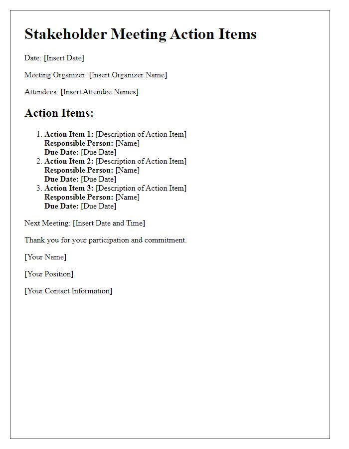 Letter template of stakeholder meeting action items