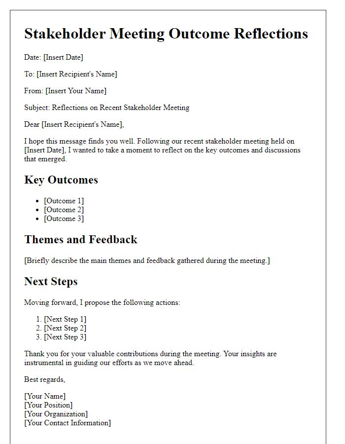 Letter template of stakeholder meeting outcome reflections