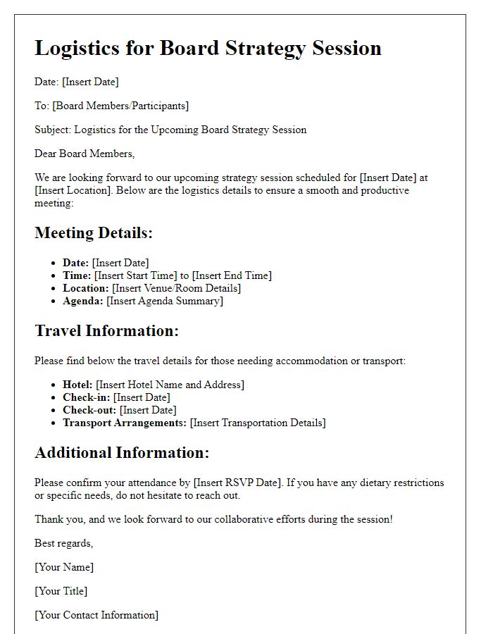 Letter template of logistics for board strategy session