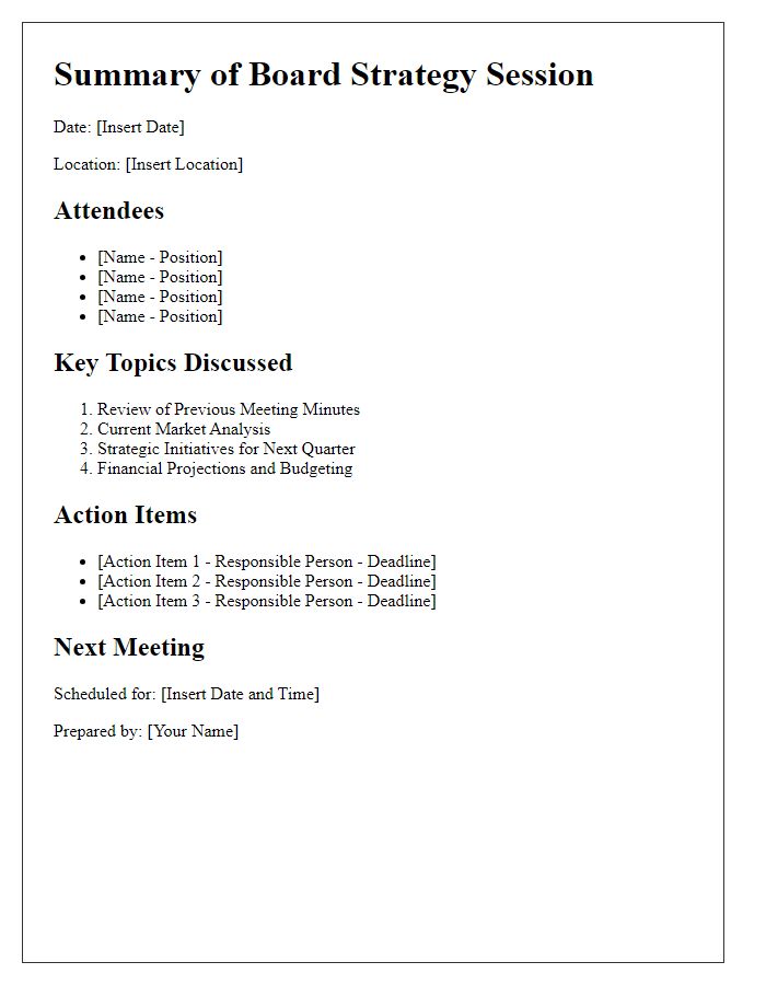 Letter template of summary for board strategy session