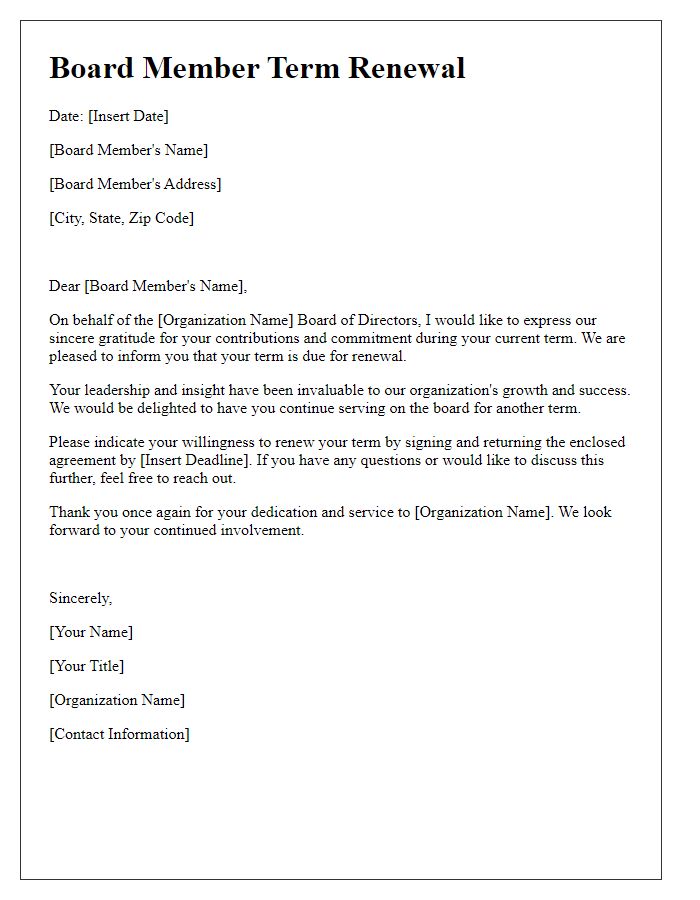 Letter template of board member term renewal