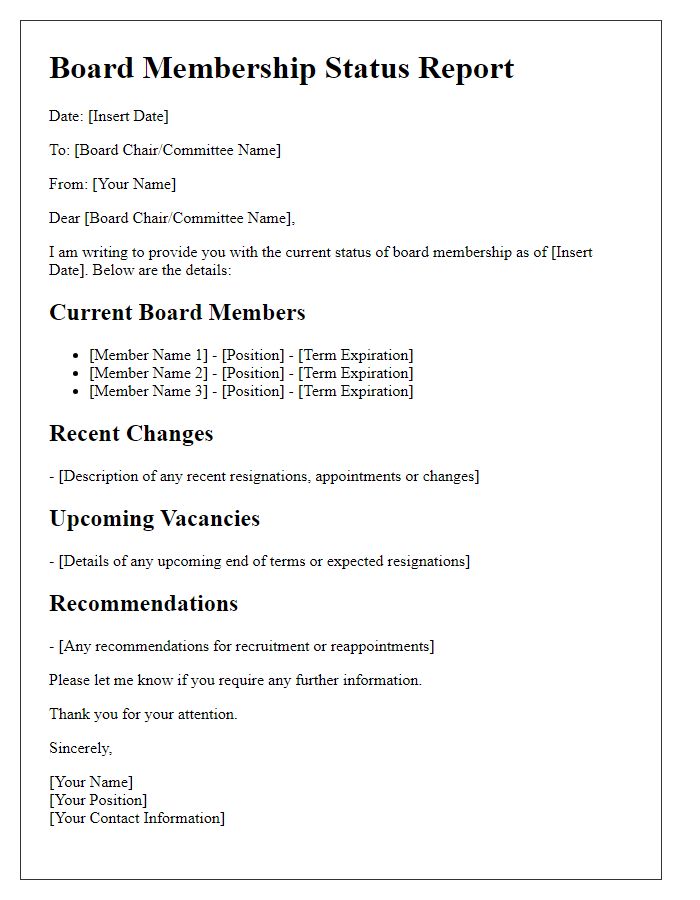 Letter template of board membership status report