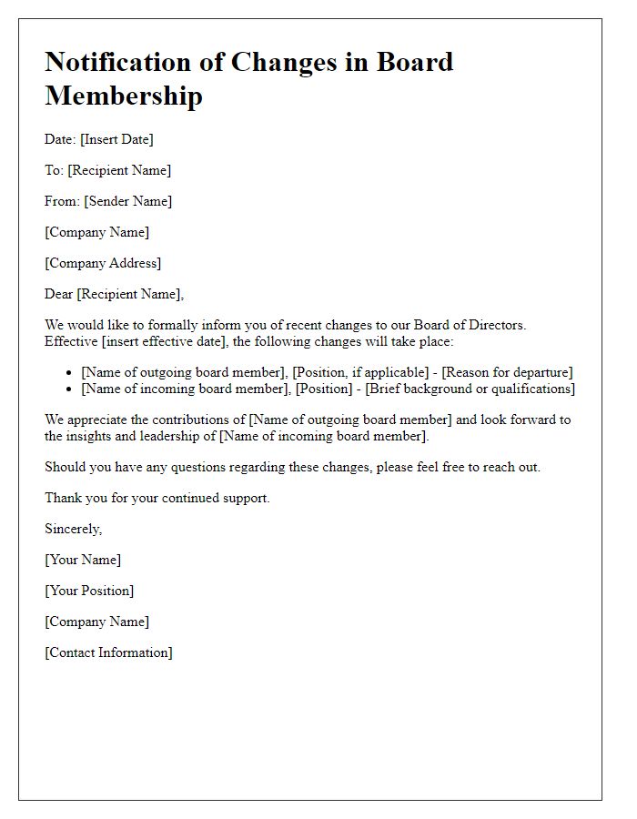 Letter template of changes in board membership