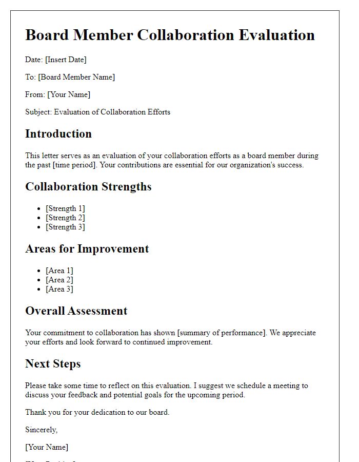 Letter template of board member collaboration evaluation.