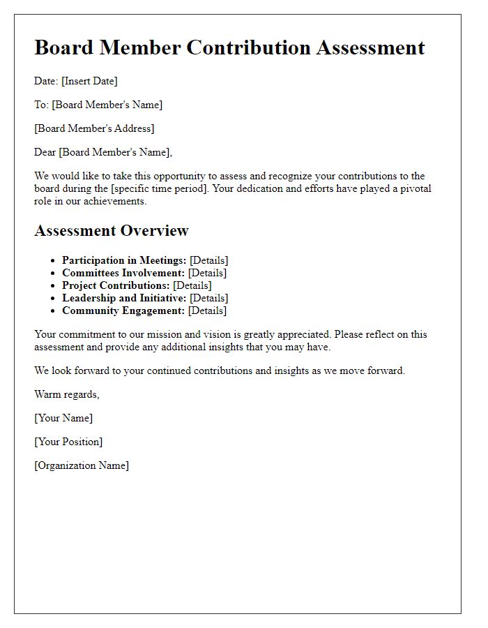 Letter template of board member contribution assessment.