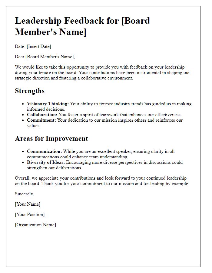 Letter template of board member leadership feedback.