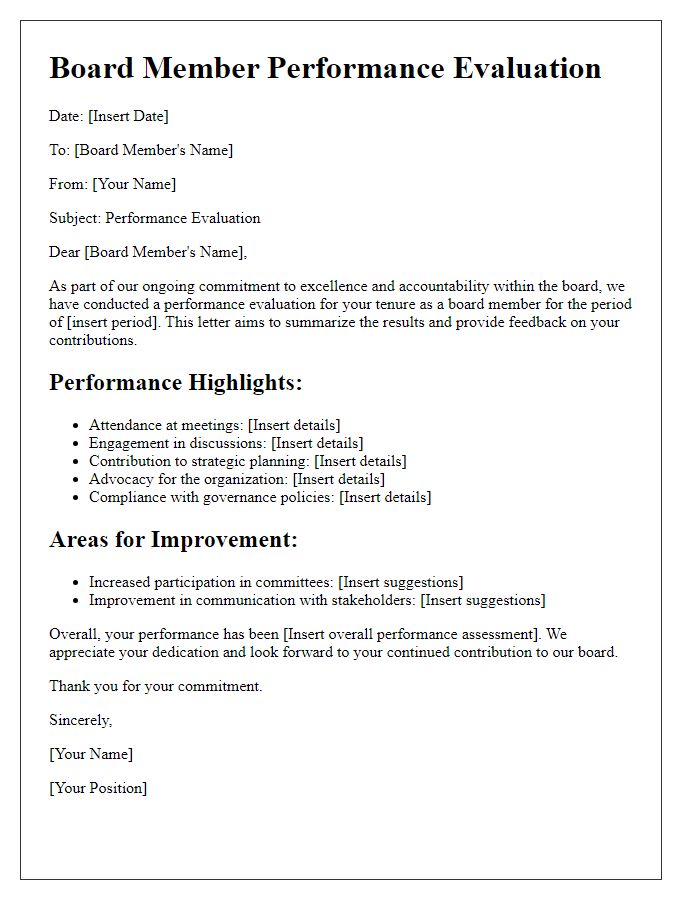 Letter template of board member performance evaluation.