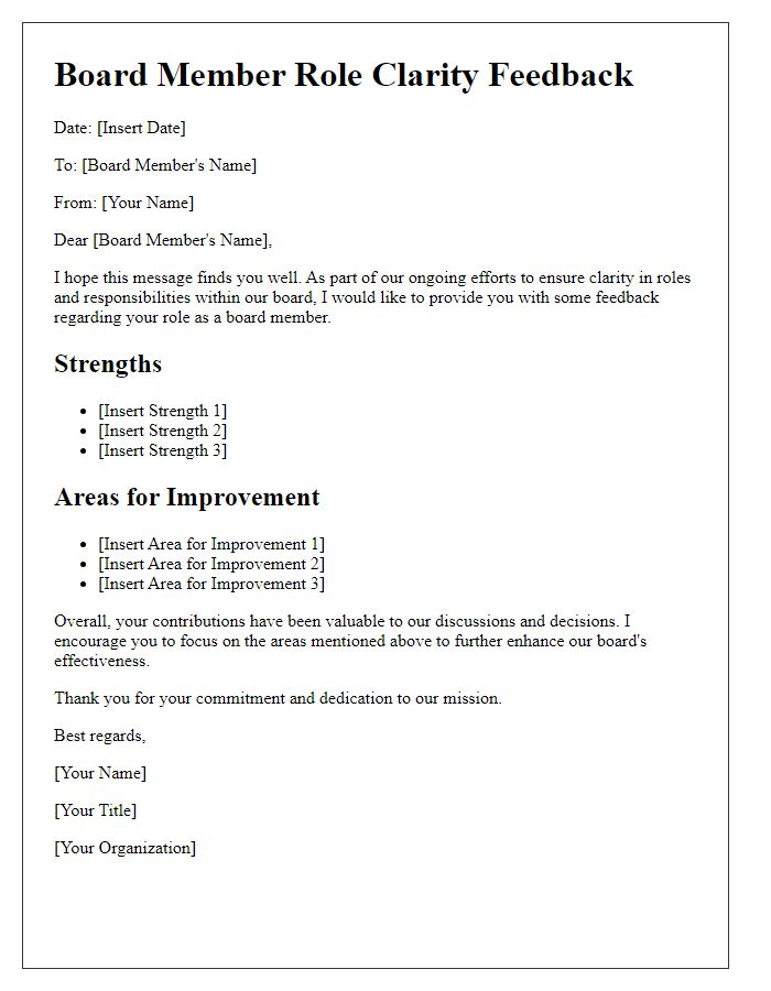 Letter template of board member role clarity feedback.