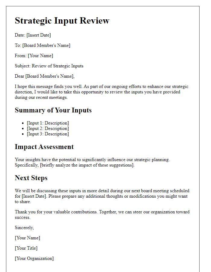 Letter template of board member strategic input review.