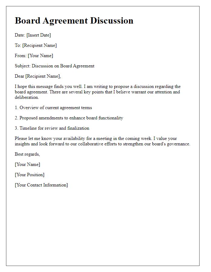 Letter template of Board Agreement Discussion