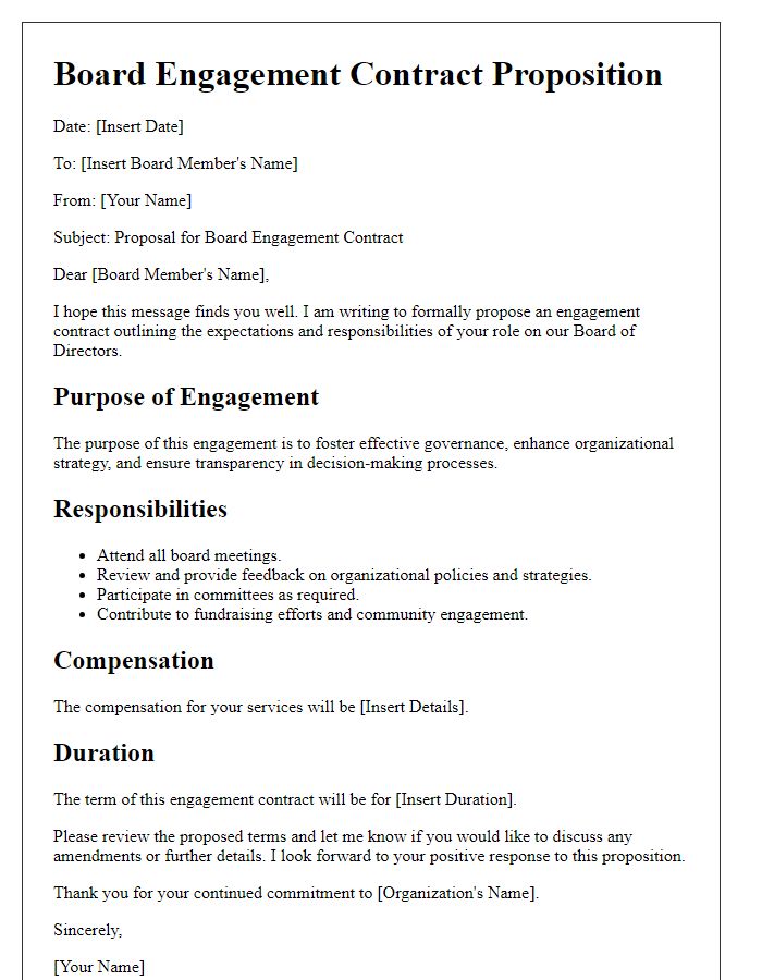 Letter template of Board Engagement Contract Proposition