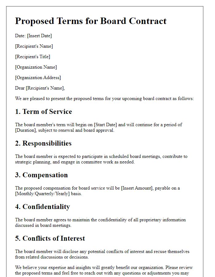 Letter template of Proposed Terms for Board Contract