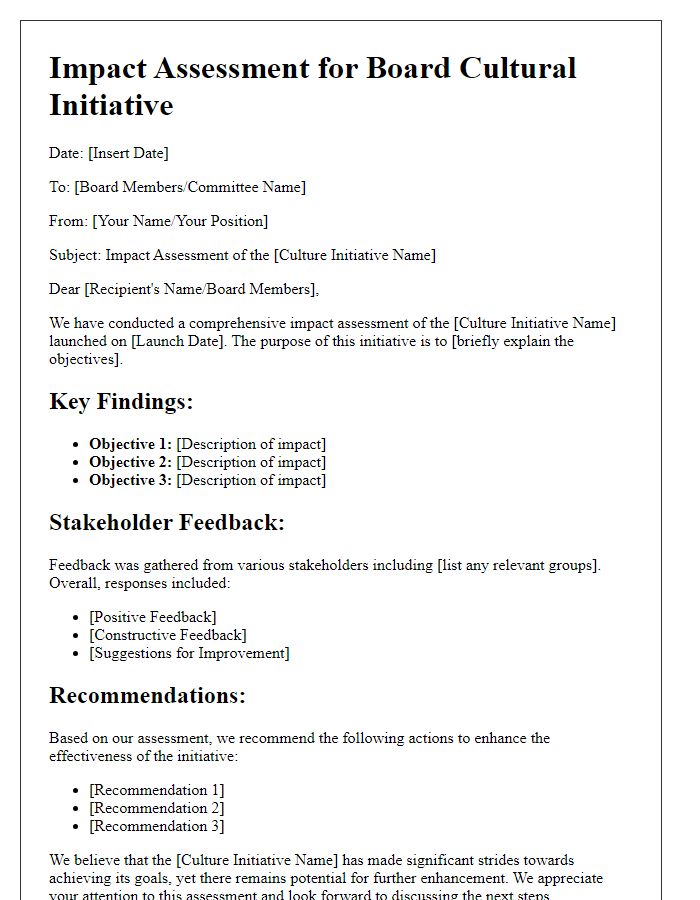 Letter template of impact assessment for board cultural initiative