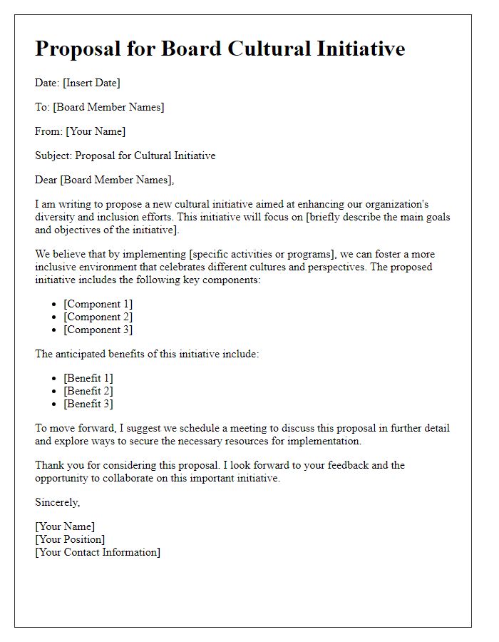 Letter template of proposal for board cultural initiative