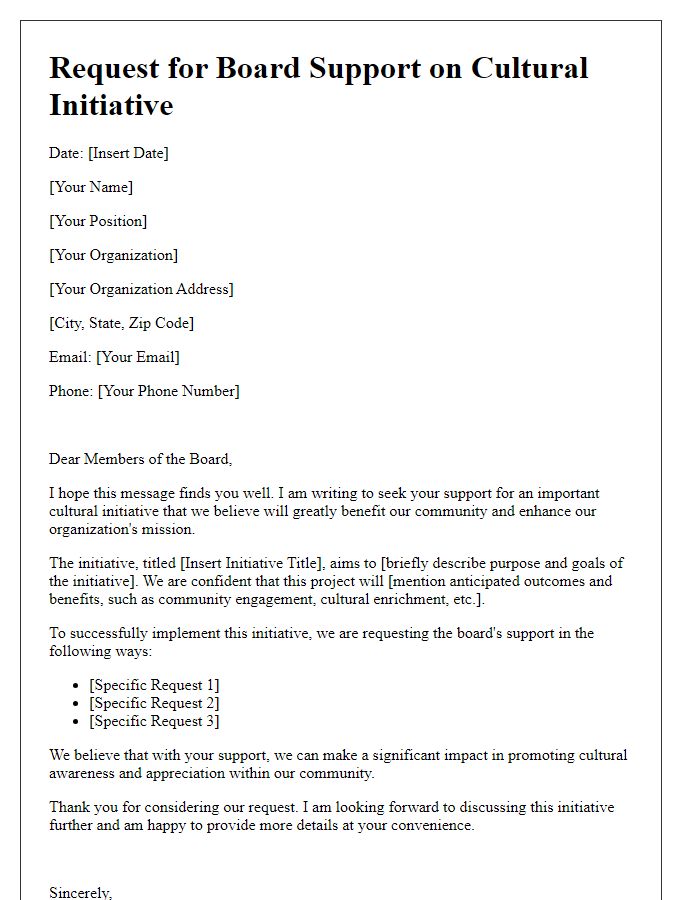 Letter template of request for board support on cultural initiative