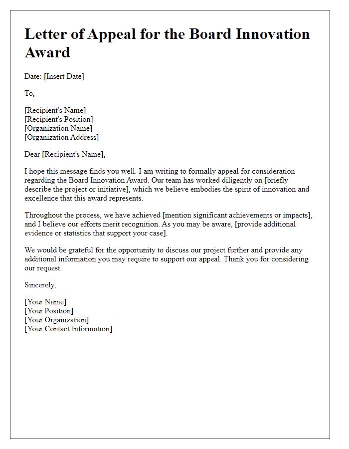 Letter template of appeal for board innovation award