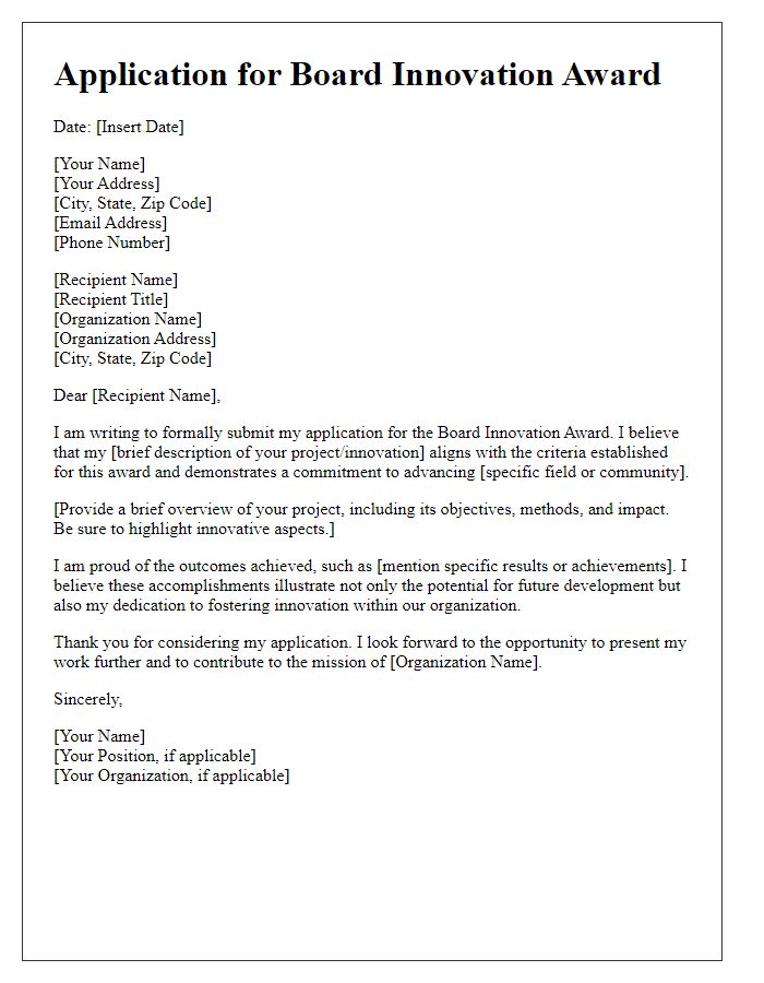 Letter template of application for board innovation award