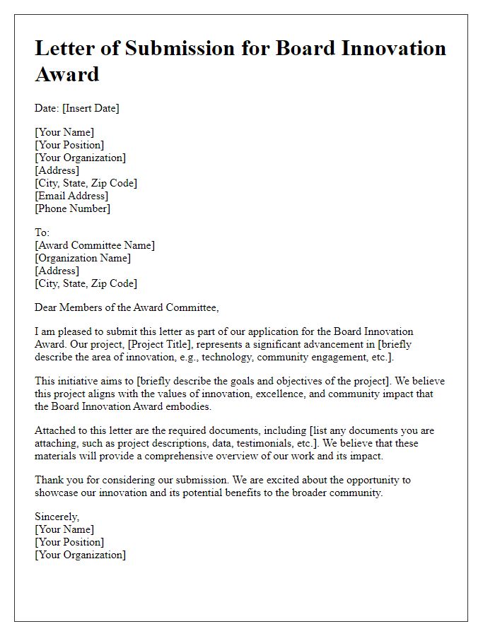 Letter template of submission for board innovation award