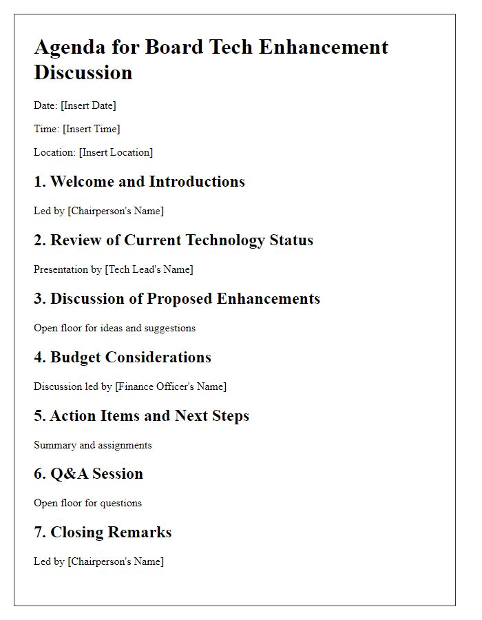 Letter template of agenda for board tech enhancement discussion