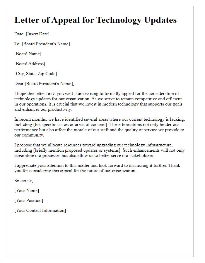 Letter template of appeal for board tech updates