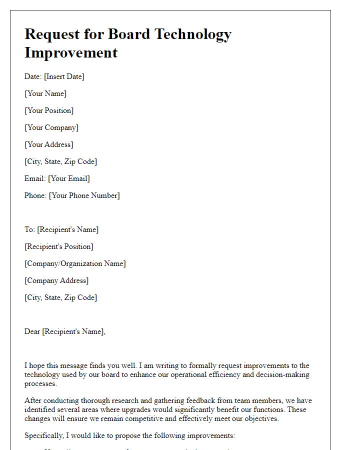 Letter template of request for board tech improvement