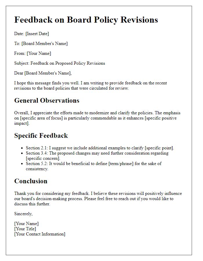 Letter template of feedback on board policy revisions