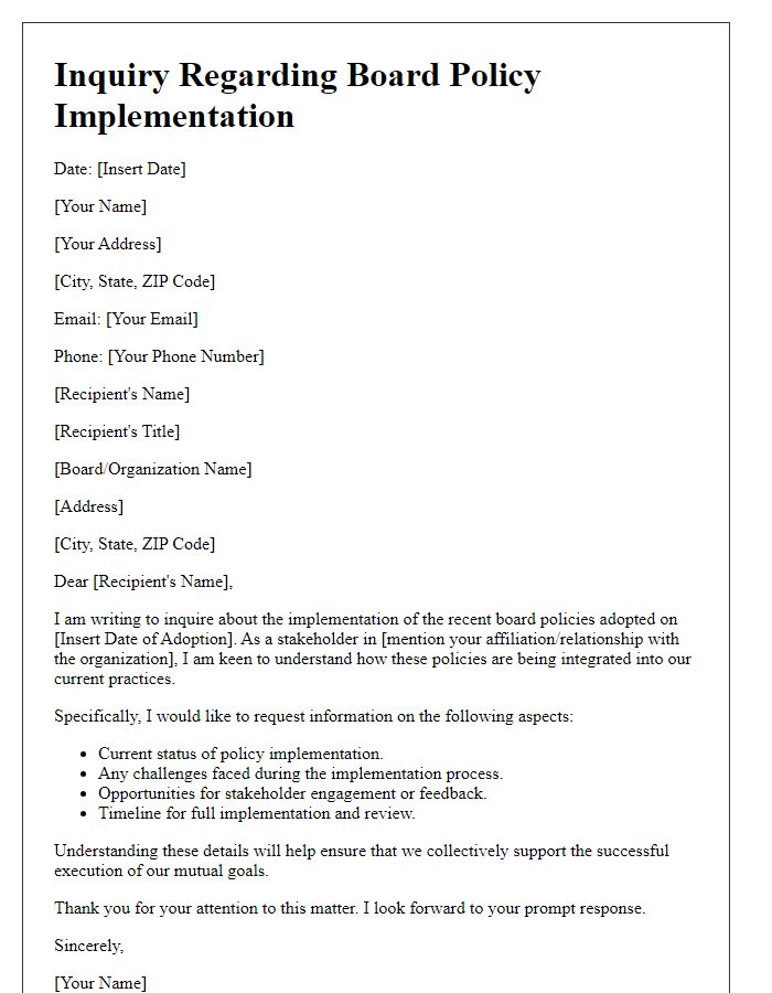 Letter template of inquiry regarding board policy implementation