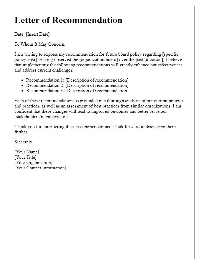 Letter template of recommendations for future board policy