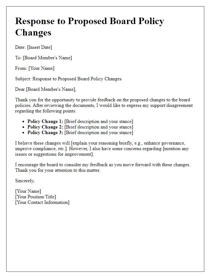 Letter template of response to proposed board policy changes