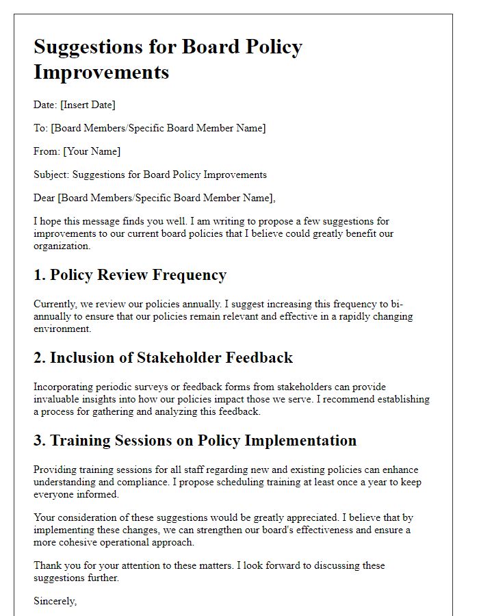 Letter template of suggestions for board policy improvements