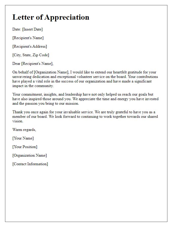 Letter template of appreciation for board volunteer service