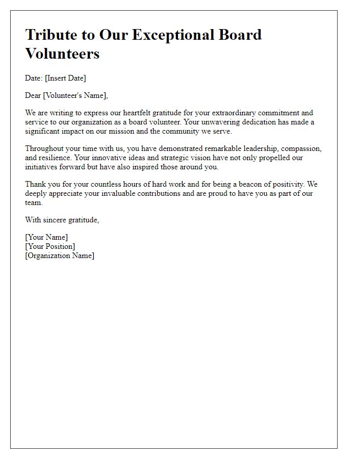 Letter template of tribute to exceptional board volunteers