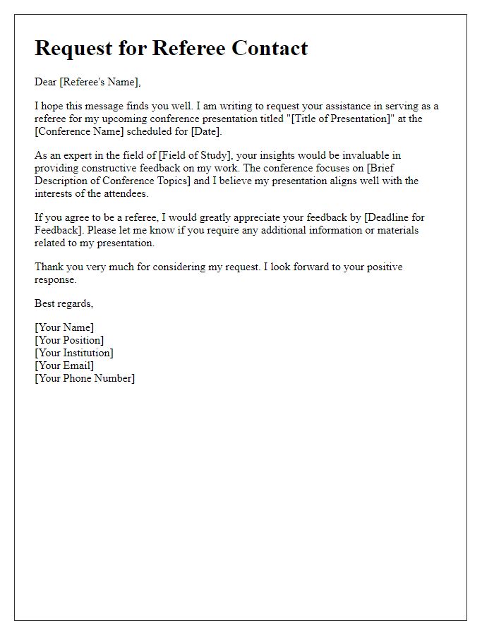 Letter template of referee contact request for conference presentation