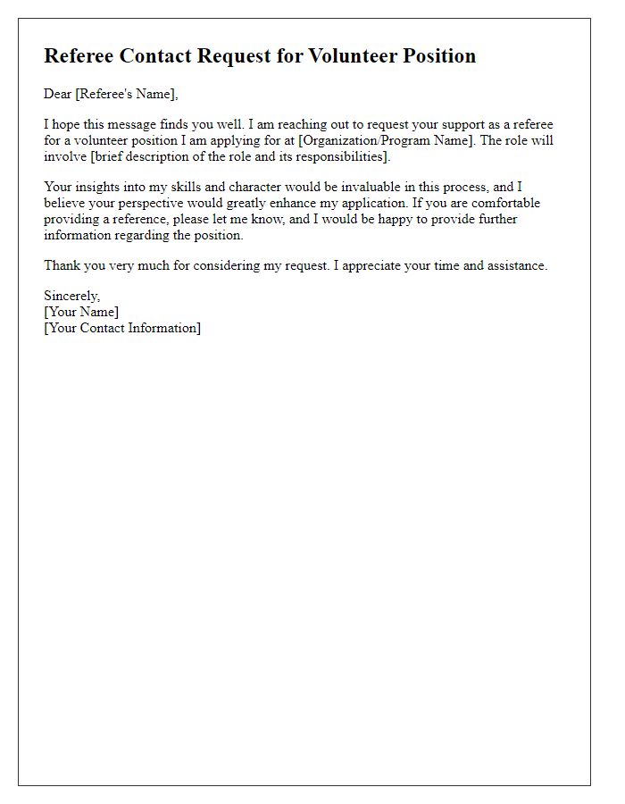 Letter template of referee contact request for volunteer position