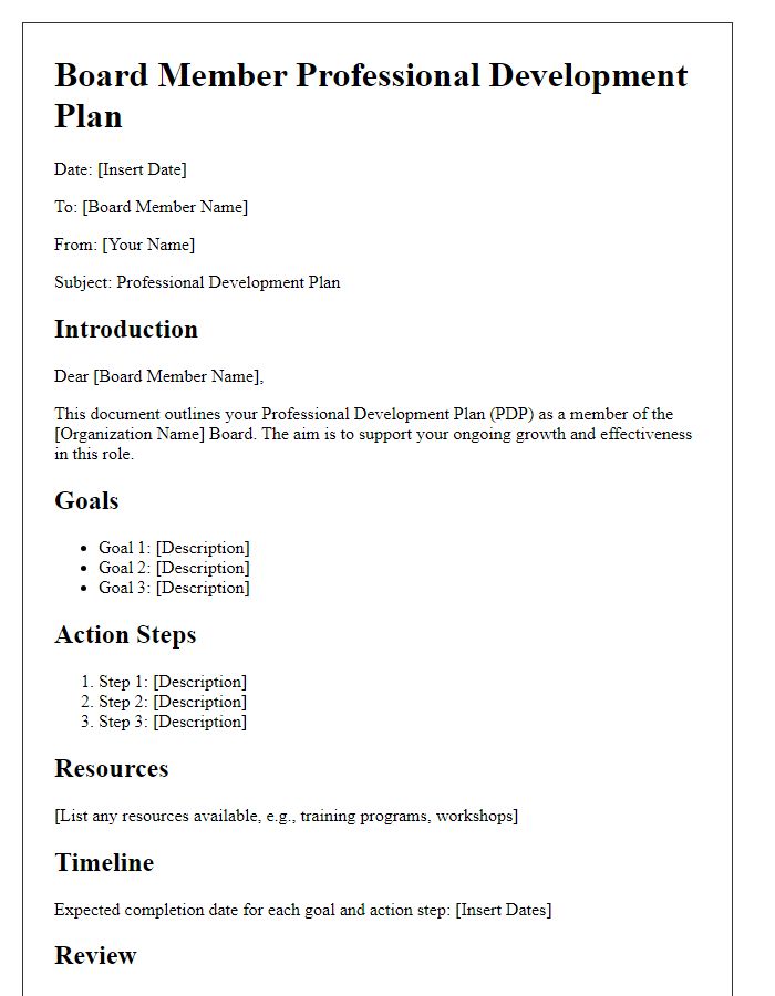 Letter template of Board Member Professional Development Plan