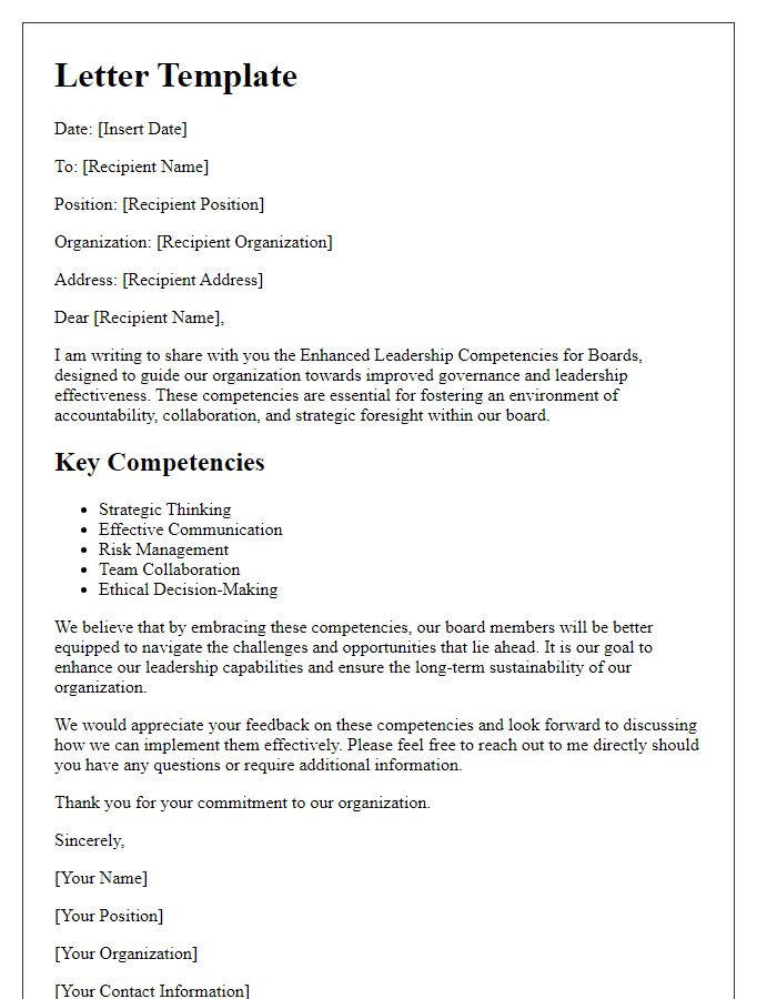 Letter template of Enhanced Leadership Competencies for Boards