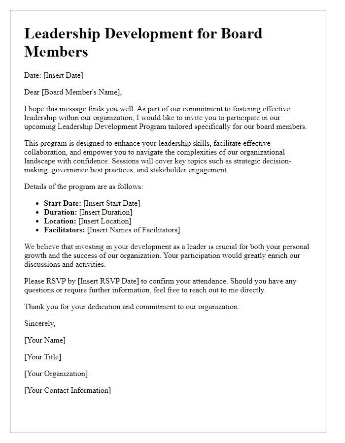 Letter template of Leadership Development for Board Members