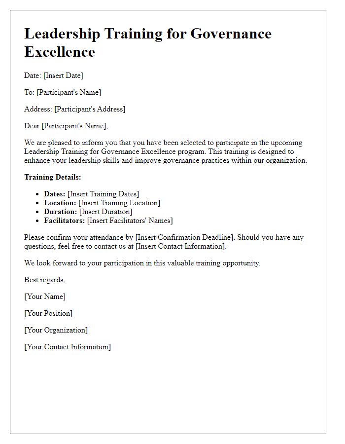 Letter template of Leadership Training for Governance Excellence