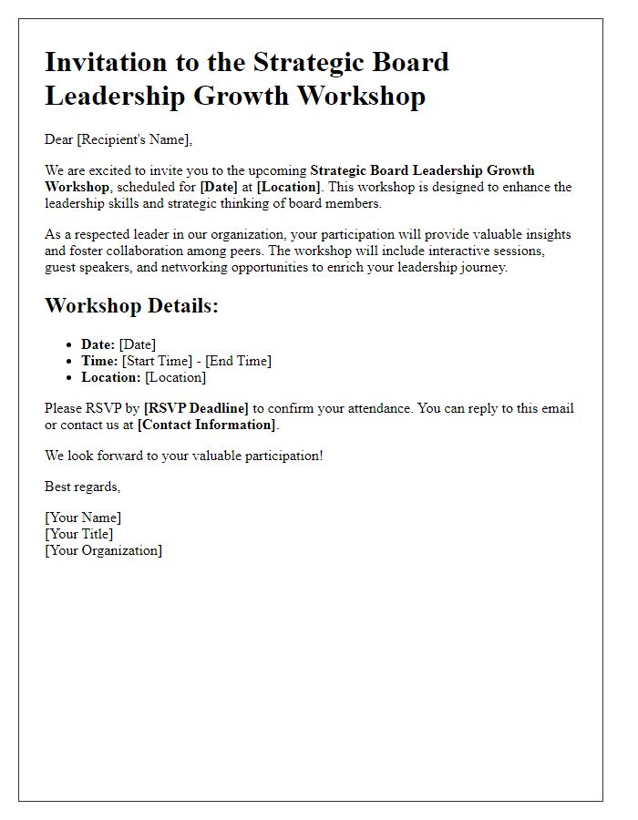 Letter template of Strategic Board Leadership Growth Workshop