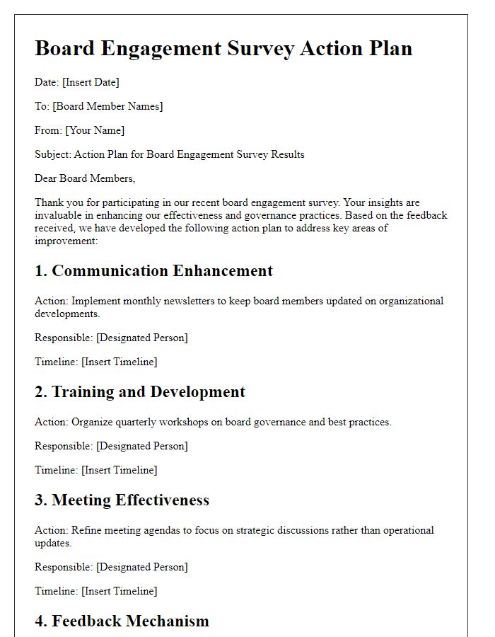 Letter template of board engagement survey action plan