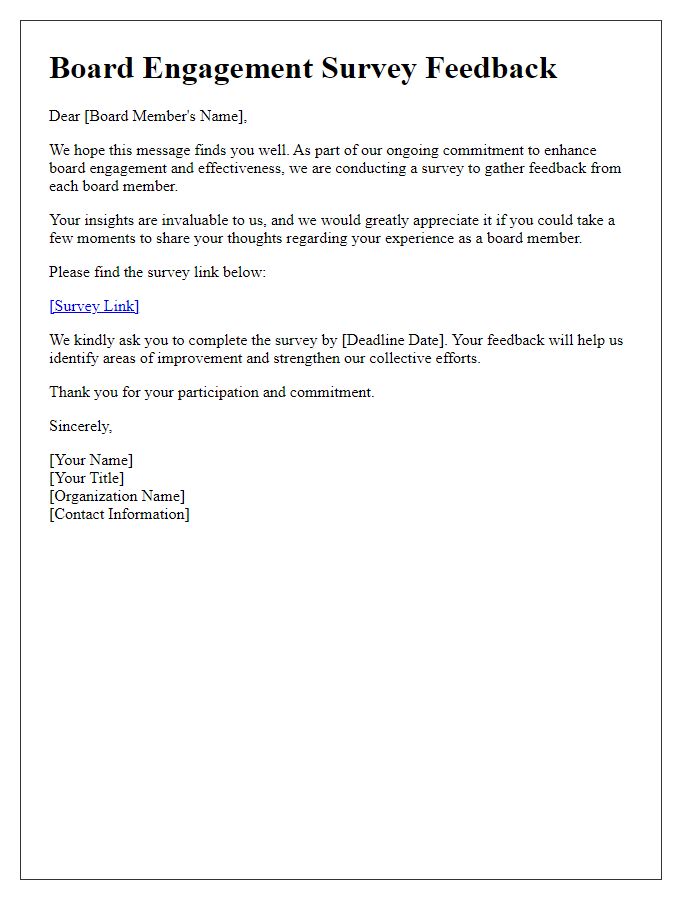 Letter template of board engagement survey feedback collection