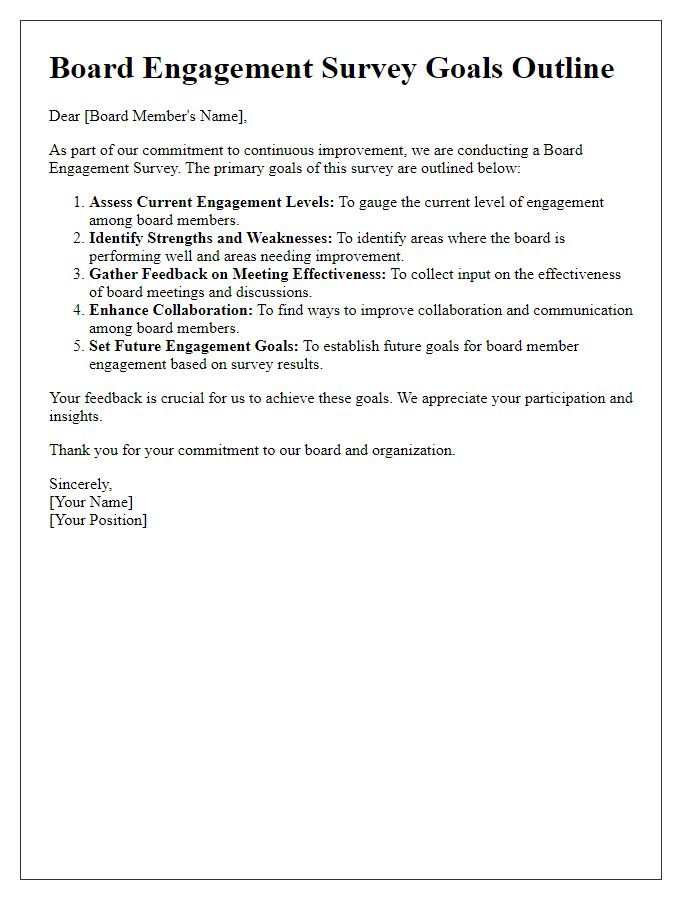 Letter template of board engagement survey goals outline