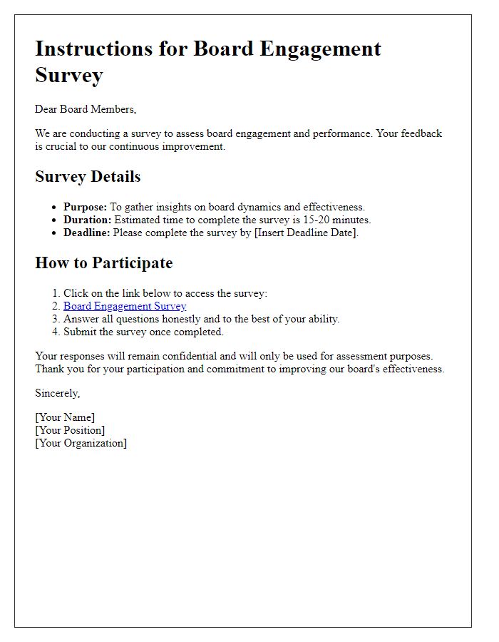 Letter template of board engagement survey instructions